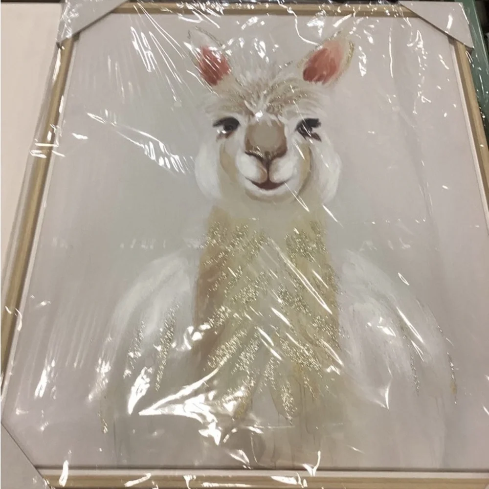 CosmoLiving Llama Framed Canvas Wall Art 24x28 White French Country Decor New‎